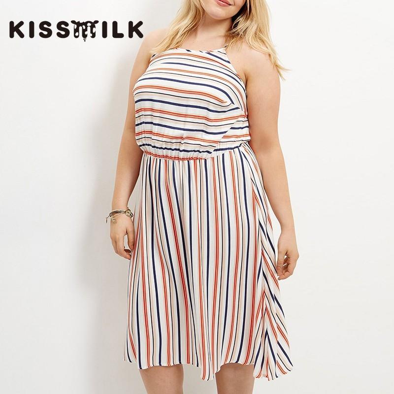 Свадьба - 2017Plus Size women's summer new fashion color stripe loose slim fit Halter dress - Bonny YZOZO Boutique Store
