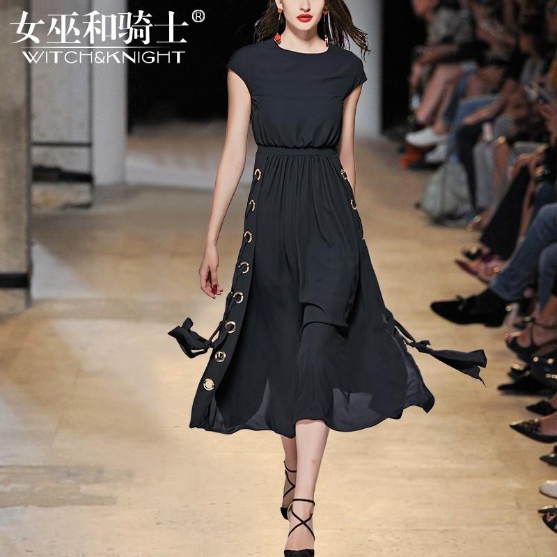 زفاف - Vogue Attractive Slimming Scoop Neck Sleeveless Trail Dress Summer Black Dress - Bonny YZOZO Boutique Store
