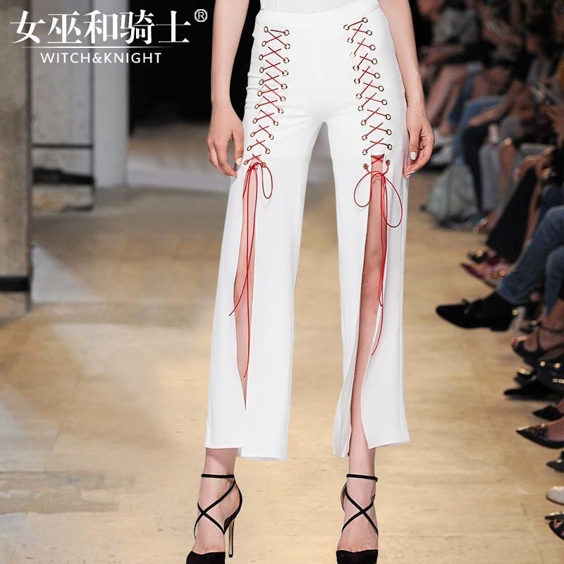 زفاف - Split Lace Up Summer Wide Leg Pant Casual Trouser Long Trouser - Bonny YZOZO Boutique Store