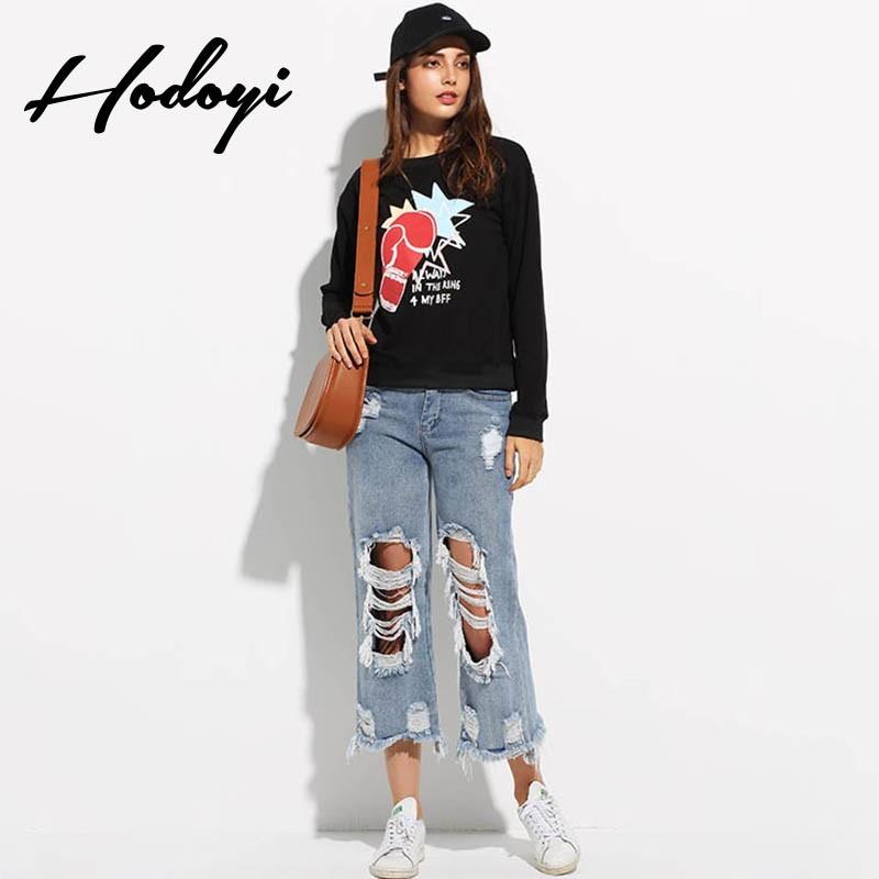Wedding - Vogue Simple Printed Solid Color Scoop Neck Alphabet Fall Casual 9/10 Sleeves Hoodie - Bonny YZOZO Boutique Store
