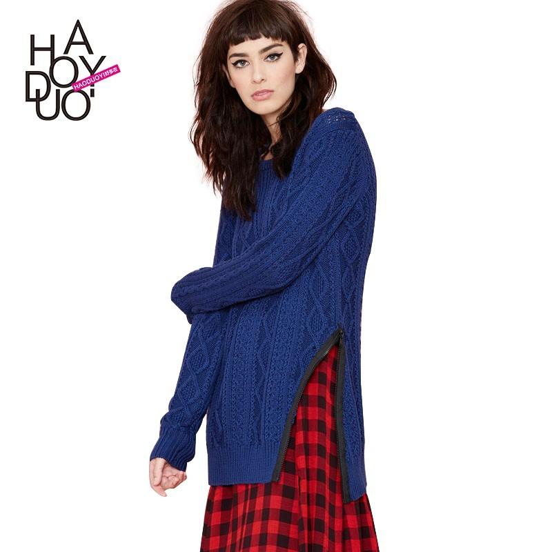 زفاف - New simplicity pattern knit sweater for fall/winter contrast color zipper slit loose women sweater - Bonny YZOZO Boutique Store