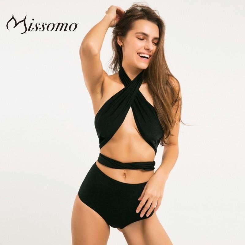 زفاف - Sexy Split Crossed Straps Black Outfit Swimsuit Bikini - Bonny YZOZO Boutique Store