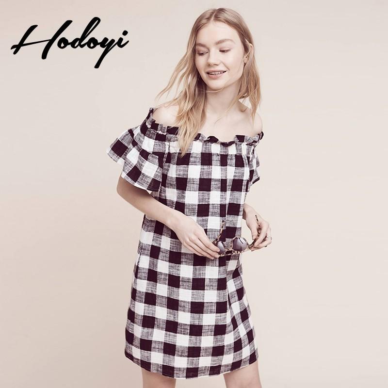 Mariage - 2017 summer new products women's Sweet hit the color plaid sexy boat neck Strapless dress - Bonny YZOZO Boutique Store