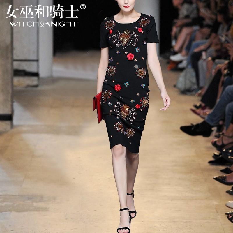 زفاف - Vogue Attractive Embroidery Rhinestone Embellished Slimming Wool It Girl Short Sleeves Dress - Bonny YZOZO Boutique Store