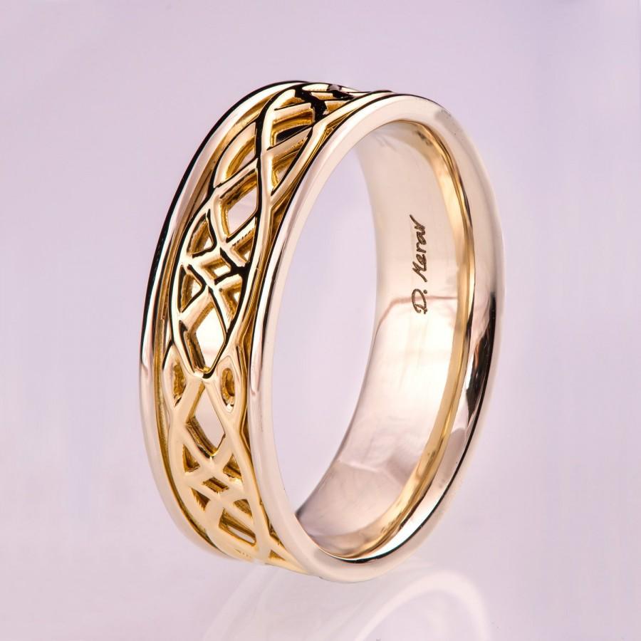 Mariage - Celtic Wedding Band , Wedding Band, Two Tone wedding Ring, two tone Celtic ring, Two tone wedding band, mens wedding band, knot ring, 9
