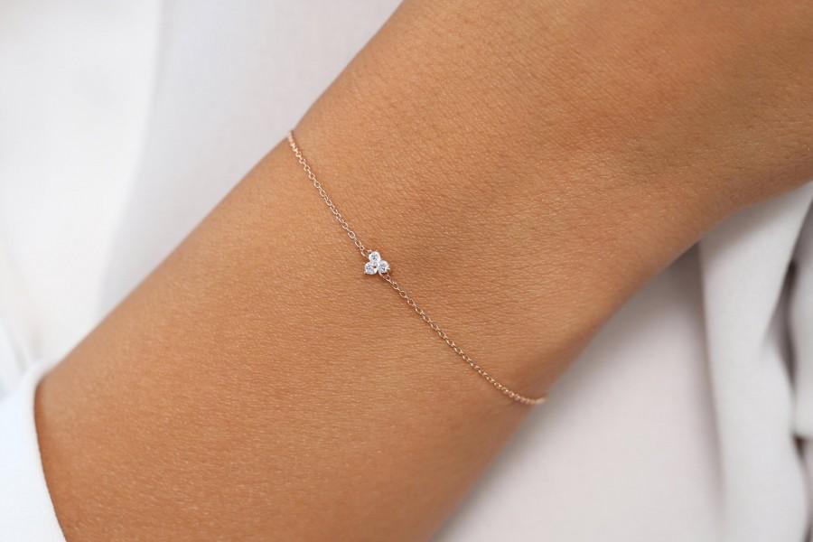 Wedding - Diamond Bracelet / 14K Gold Round Cut Diamond Trio Cluster Bracelet / Three Diamond Floating Bracelet / Everyday Jewelry / Black Friday