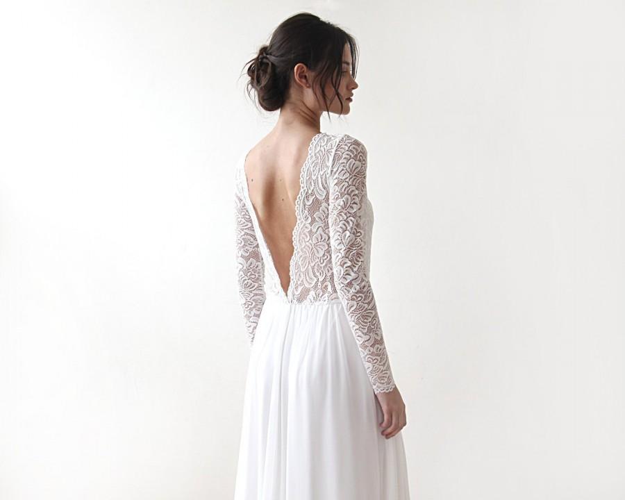 زفاف - Ivory Boho open back Dress,  Deep V shape bridal gown, Lace and Chiffon Dress, Lightweight wedding dress, Comfortable wedding dress 1192