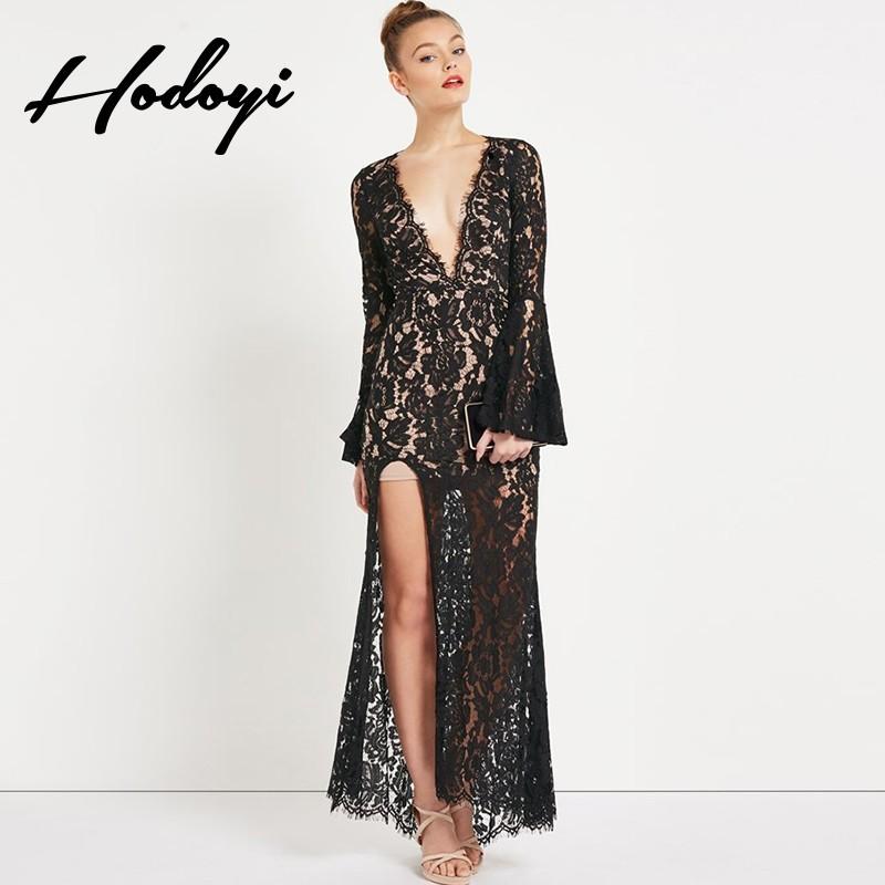 Wedding - 2017 summer new style sexy deep v Halter dress lace openwork feifei sleeves fishtail dress - Bonny YZOZO Boutique Store