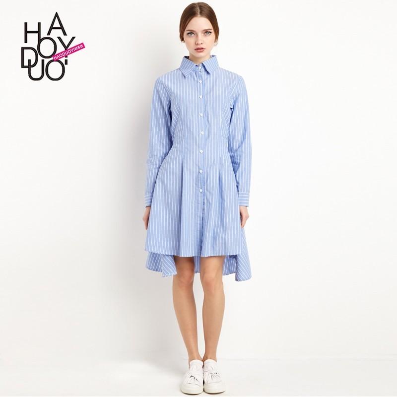 زفاف - School Style Sweet Solid Color Fall 9/10 Sleeves Stripped Dress - Bonny YZOZO Boutique Store