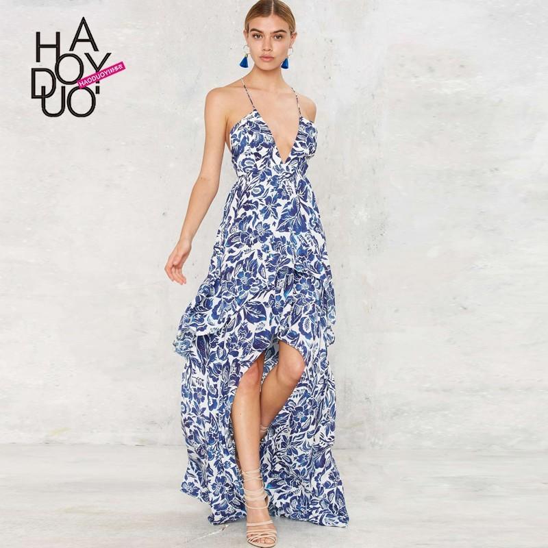 زفاف - Sexy Open Back Printed Low Cut Crossed Straps Dress - Bonny YZOZO Boutique Store
