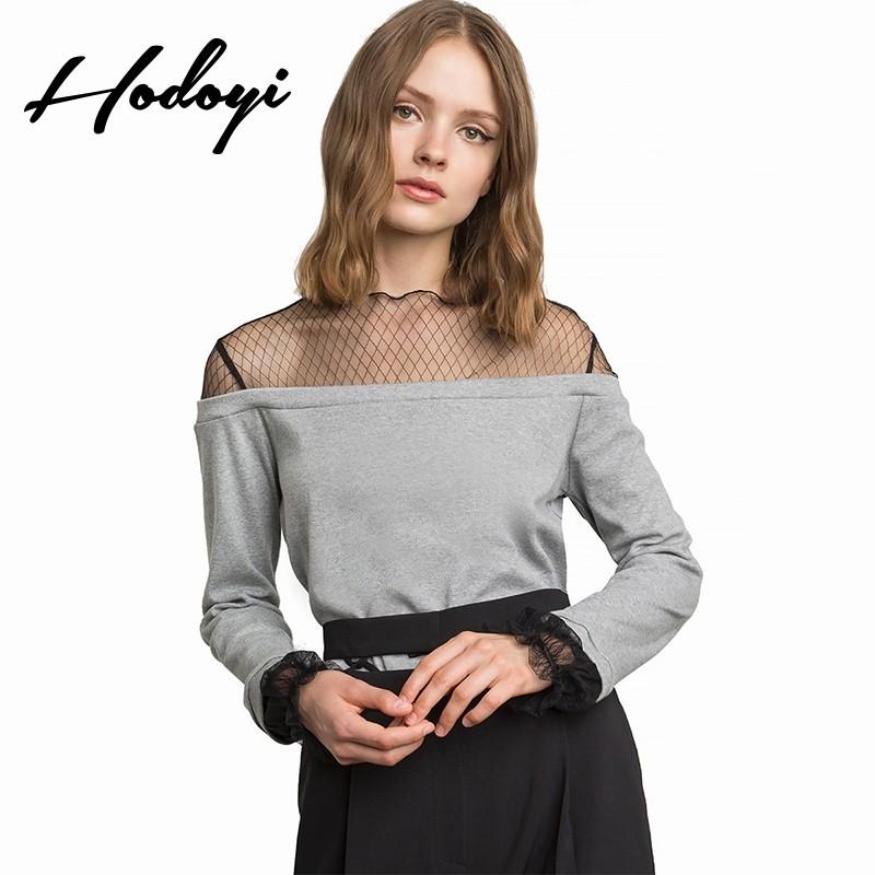 Mariage - Vogue Sexy Split Front Solid Color Slimming Scoop Neck Tulle Fall 9/10 Sleeves Lace Hoodie - Bonny YZOZO Boutique Store