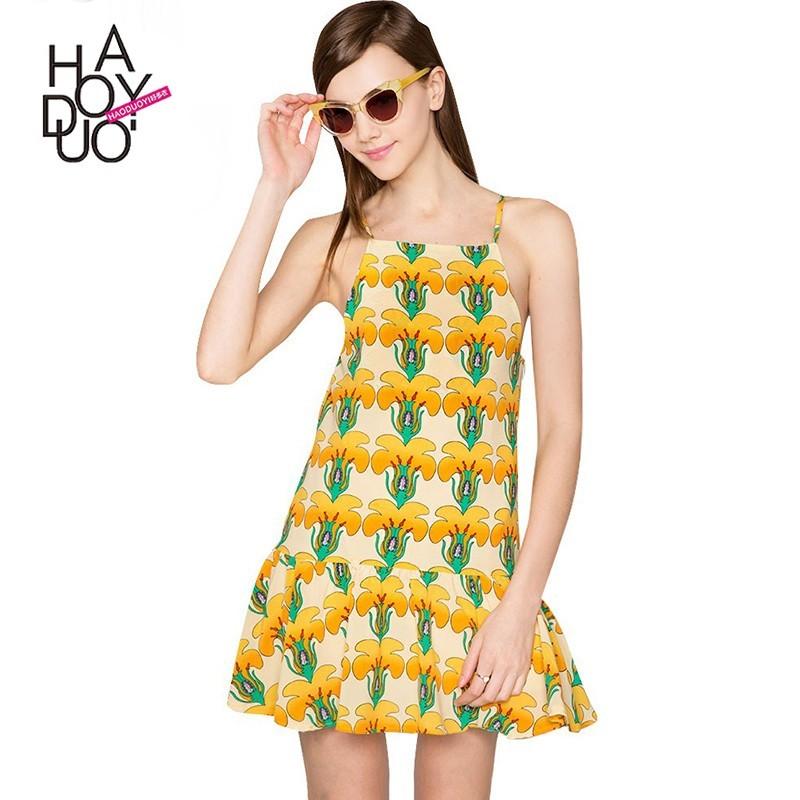 زفاف - Sweet Fresh Printed Ruffle Off-the-Shoulder Summer Dress Strappy Top - Bonny YZOZO Boutique Store