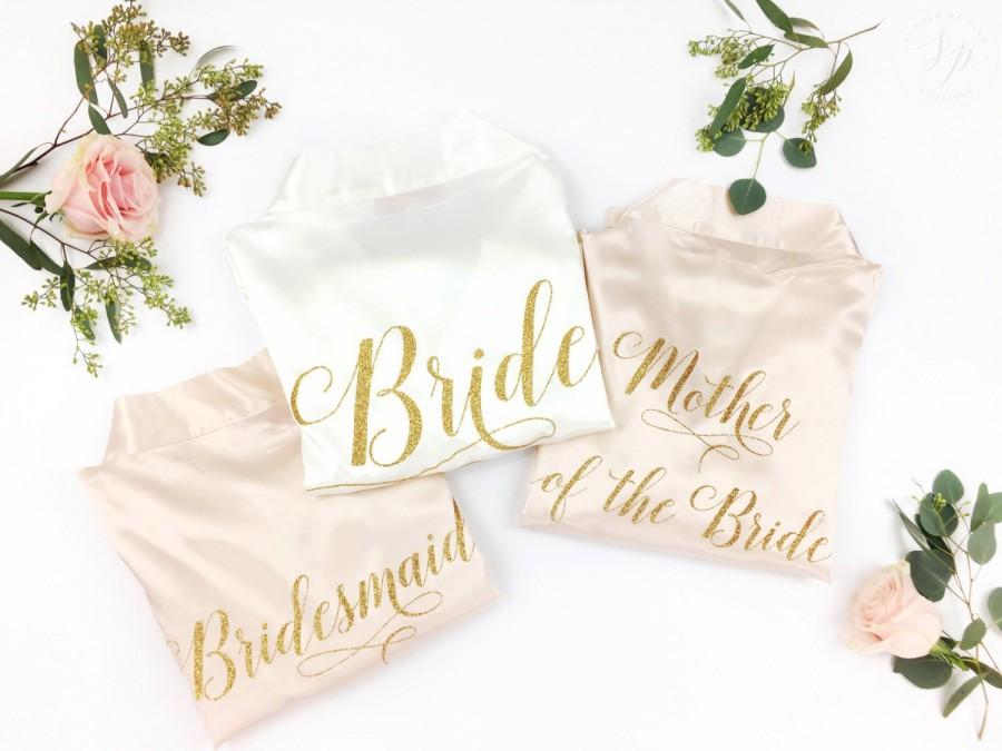 Wedding - Bride Robe - Wedding Party robe- Glitter Bridal Robe - Bride Satin  - Bridesmaids robe set - Bridesmaid Robe -Blush Robe- Maid of Honor Robe