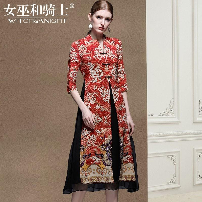 زفاف - Ethnic Style Vintage Attractive Printed Slimming Mulberry Silk Silk Twinset Dress - Bonny YZOZO Boutique Store