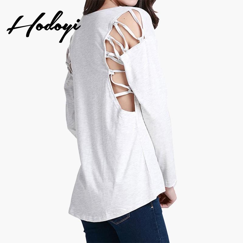 Mariage - 2017 ladies winter fashion sexy pierced the shoulder cord round neck long sleeve t-shirt - Bonny YZOZO Boutique Store