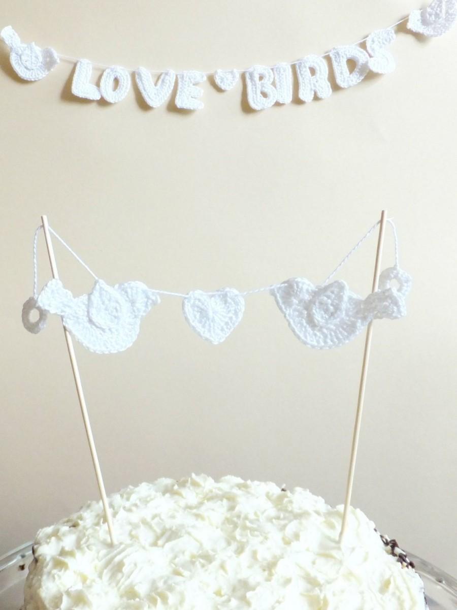 Свадьба - Two birds cake topper - rustic Wedding cake topper - white birds garland - two birds decor - love birds cake topper - garden wedding ~9.8 in