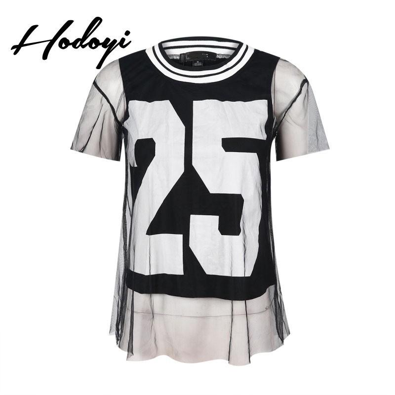 زفاف - Sport Style Vogue Printed Scoop Neck Double Layered Tulle Number Summer Short Sleeves T-shirt - Bonny YZOZO Boutique Store
