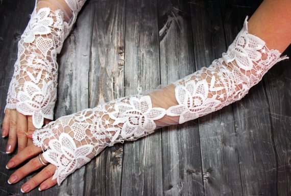 Wedding - Extra Long White Lace Wedding Gloves Fingerless Lace Glovelet Bridal Glove Floral Wedding Glove Bridal Cuff Opera Gloves Bridal Gift For Her