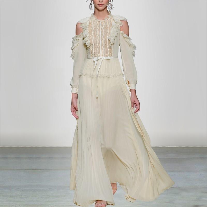 زفاف - Vogue Embroidery Slimming Trail Dress High Waisted Chiffon Spring Lace Formal Wear Dress - Bonny YZOZO Boutique Store