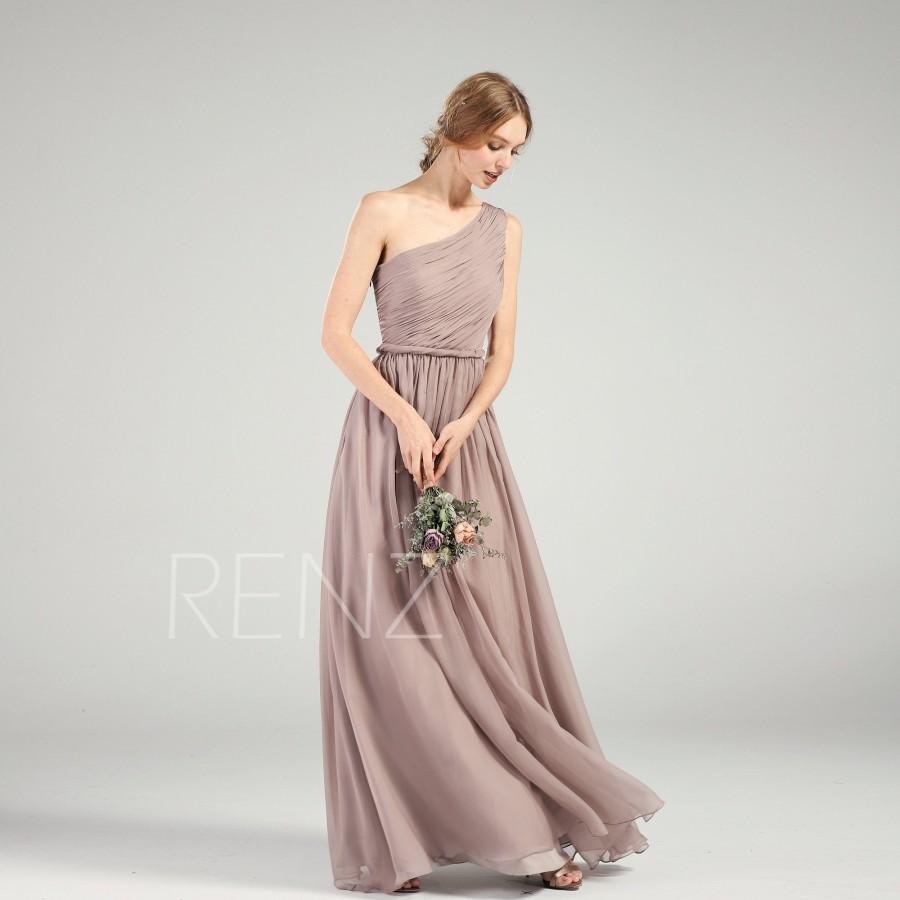 Hochzeit - Bridesmaid Dress Rose Gray Chiffon Wedding Dress Ruched One Shoulder Prom Dress Sleeveless Maxi Dress Open Back A-line Formal Dress(H218B)