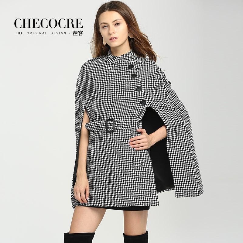 زفاف - British Style Attractive Curvy Lattice Wool Coat Puncho Coat Overcoat - Bonny YZOZO Boutique Store