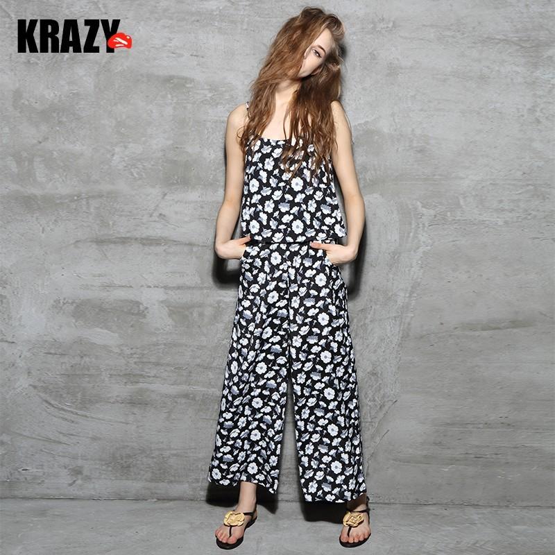 زفاف - Casual charm strap   printed two sets of fresh wide-leg pants suit summer fashion female 7378 - Bonny YZOZO Boutique Store