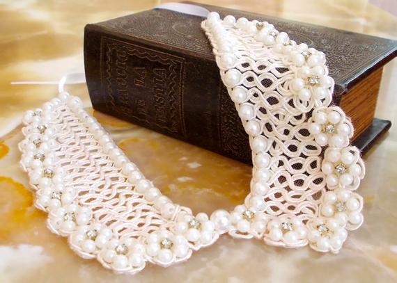 Wedding - Unique Gifts Peter Pan Collar White Lace Collar Vintage Collar Embroidery Necklace Gift For Her Sister Gift Bridal Collar Wedding Gift