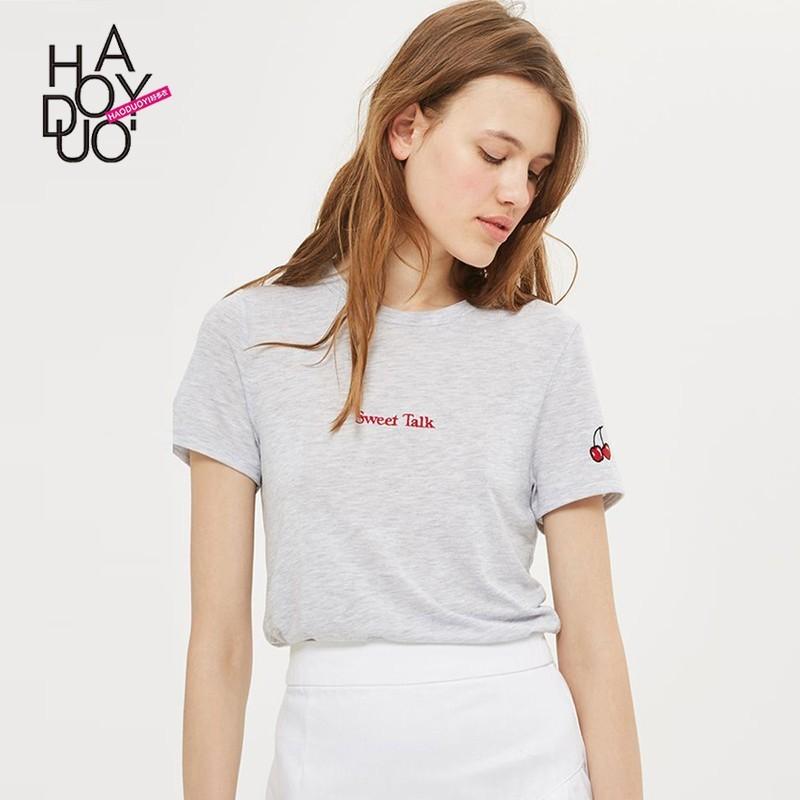 زفاف - School Style Vogue Embroidery Alphabet Cherry Summer T-shirt - Bonny YZOZO Boutique Store