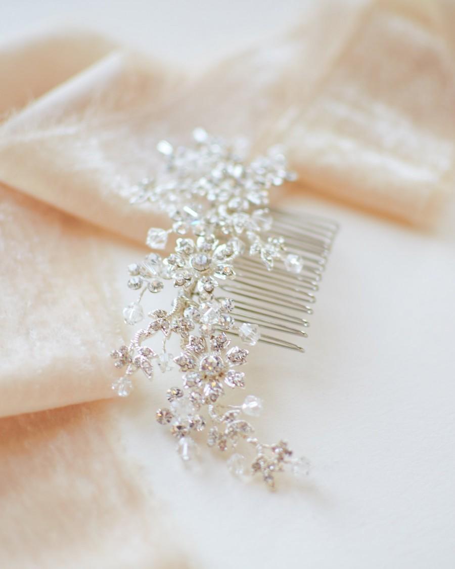 Hochzeit - Swarovski Crystal Bridal Comb, Floral Bridal Hair Comb, Crystal Hair Comb, Bridal Hair Accessory, Wedding Headpiece,Bridal Headpiece ~TC-740