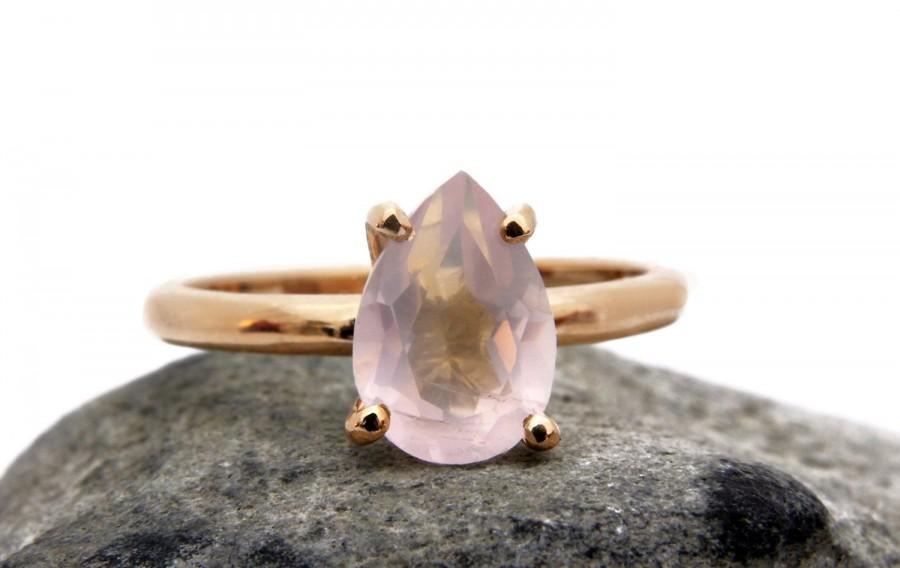 Mariage - CYBER MONDAY SALE - 14k rose gold ring,rose quartz ring,pink quartz ring,teardrop ring,drop stone ring,gemstone ring,love stone jewelry