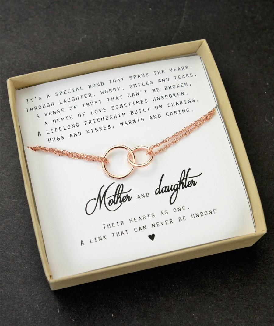 Hochzeit - Mother Daughter Gift, 2 interlocking Circles necklace  /bracelet , Mom Necklace ,Mother Necklace, Mom Gift, Mother's  Gift,  rose gold