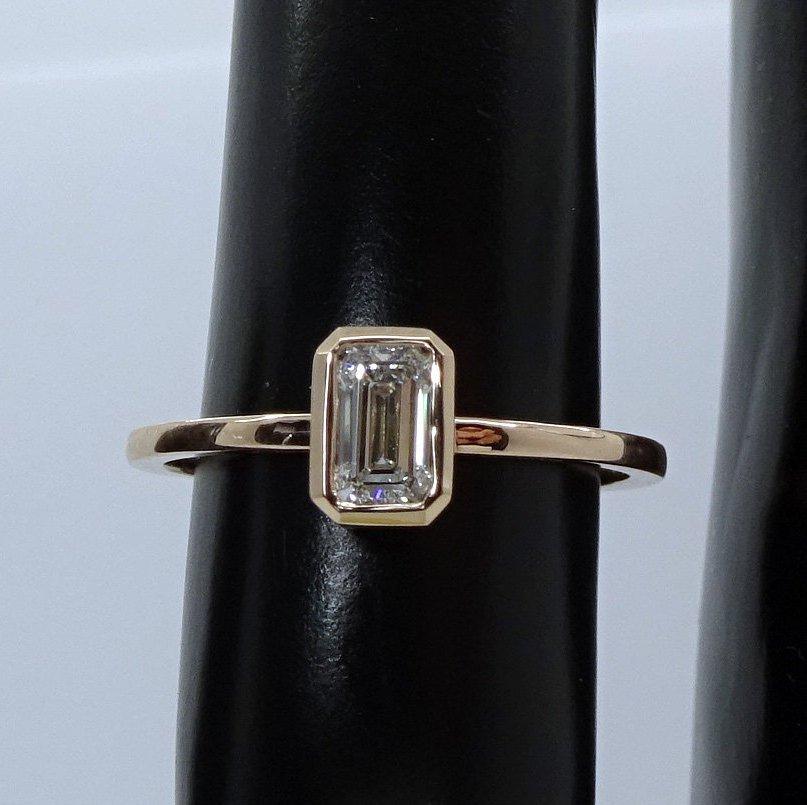 Wedding - Moissanite engagement ring delicate emerald cut engagement ring women wedding simple solitaire bridal jewelry promise anniversary gift