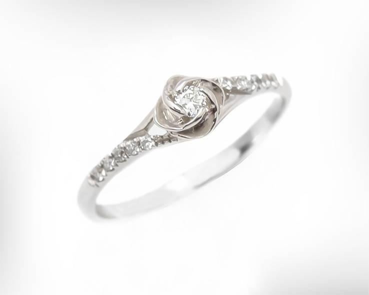 Wedding - Flower Engagement Ring, White Gold and Diamonds Bridal Ring.