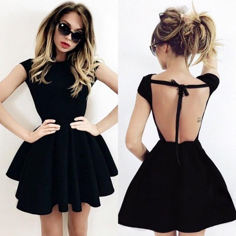 Mariage - 2017 summer New Fashion Sexy large Backless slim Hepburn style little black dress dress - Bonny YZOZO Boutique Store
