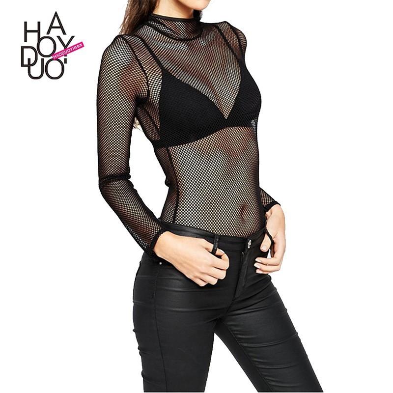 زفاف - Ladies fall 2017 perspective grid base new stylish high collar sexy black jumpsuit - Bonny YZOZO Boutique Store