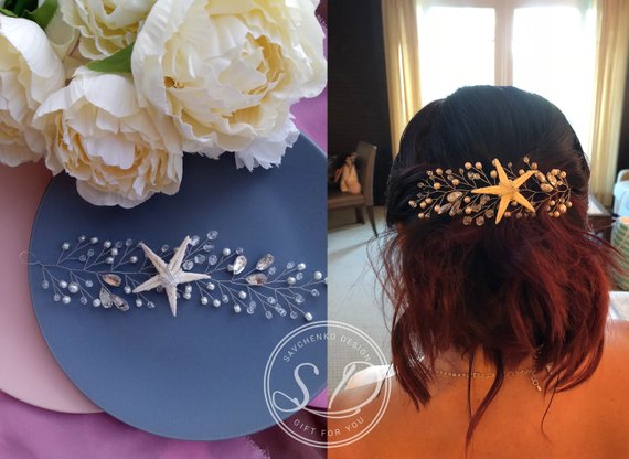 Свадьба - Starfish Hair Vine Beach wedding hair accessories Seashell crown Beach wedding headband Nautical hair accessories Mermaid tiara for girls