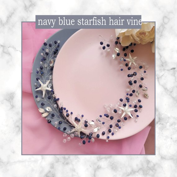 Mariage - navy blue Starfish Hair Vine Beach wedding seashell hair accessories mermaid headband adult stella marina capelli bridal shell hair vine