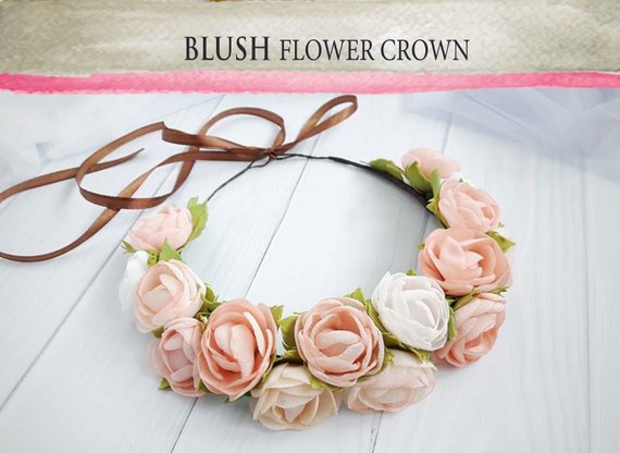 Mariage - Blush boho toddler Flower Crown Pink mint wax flower crown Birthday crown flower head wreath Bohemian Headpiece rose hair crown