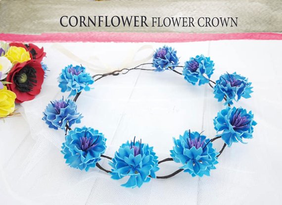 Hochzeit - Cornflower blue coronal Cobalt blue wedding Something blue crown Flower headband Floral Headdress Flowergirl heapiece Rustic flower crown