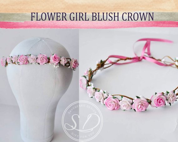 Mariage - Pink Bridal Flower Crown Blush Flower Crowns Blossom Flower Crown Exquisite Flower Crown flower girl crown wedding bridal headpiece