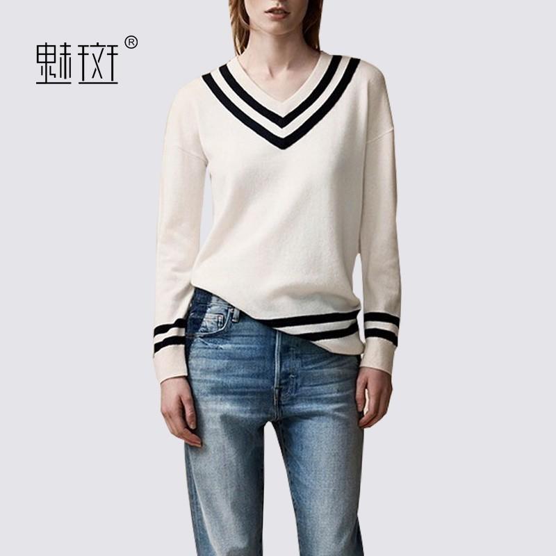 زفاف - Solid Color Slimming 9/10 Sleeves Stripped Knitted Sweater Essential Sweater - Bonny YZOZO Boutique Store