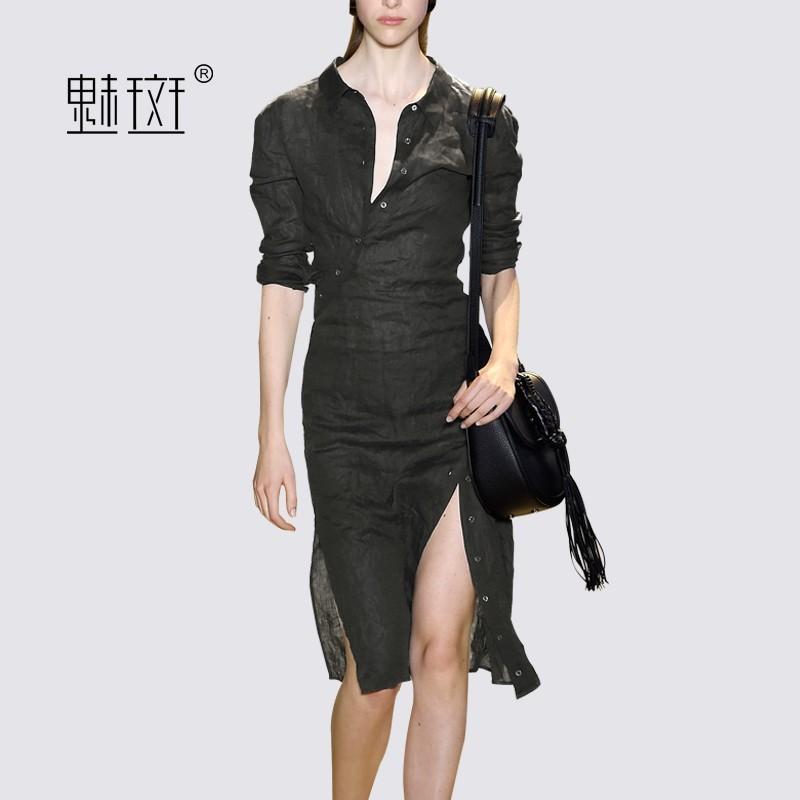 Wedding - Slit at the 2017 summer new style sexy long irregular in the sense of self long sleeve linen dress - Bonny YZOZO Boutique Store