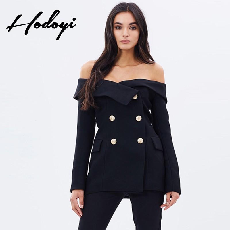 Hochzeit - Vogue Sexy Bateau Off-the-Shoulder Double Breasted One Color Fall 9/10 Sleeves Suit Coat - Bonny YZOZO Boutique Store