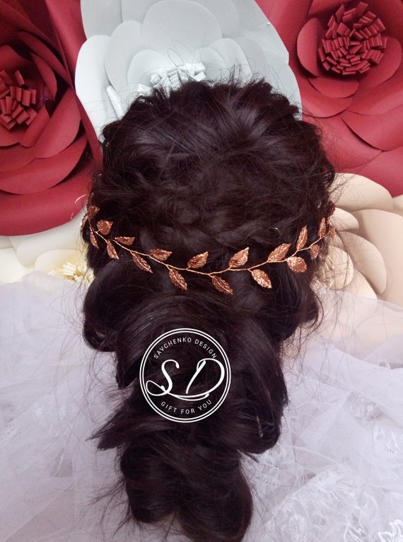 Свадьба - Rose Gold Leaf Bridal Headband Wedding Hair vine Rose Gold Wedding Accessory Rose gold Leaf Hair Piece Bridal hair vine Boho Bridal tiara