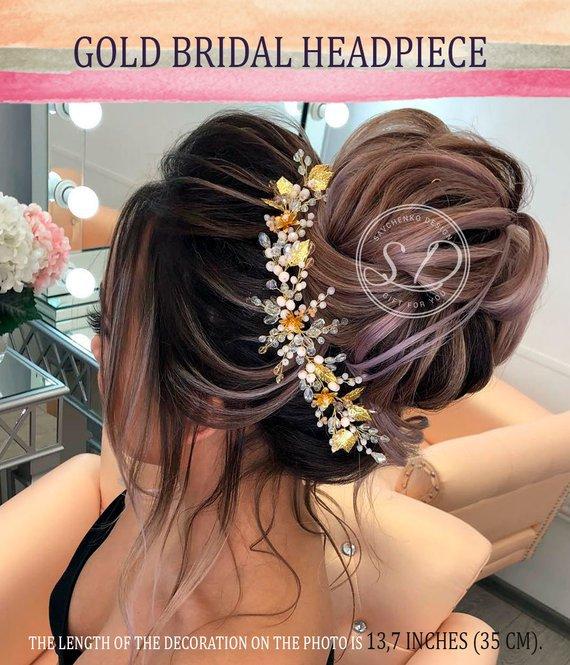 Wedding - Gold Hair Vine Bridal Bohemian bridal headpiece Grecian head piece rose gold leaf hair comb fern hair comb greek haarkamm Silver