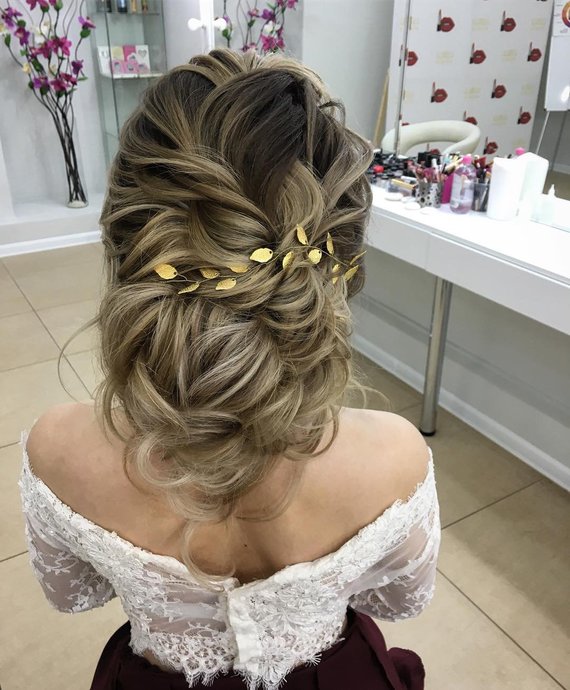 Mariage - Gold leaf hair vine Tocado de novia Delicate bridal headband Gold Boho Halo Bridal gold crown Wedding headband Bridal Leaf Tiara headban