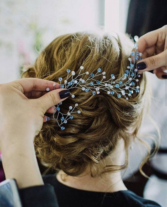 زفاف - something Blue wedding hair accessories Mermaid tiara blue headpiece Beach Long Hairvine tocado moldeable novia braut haarschmuck blau gold