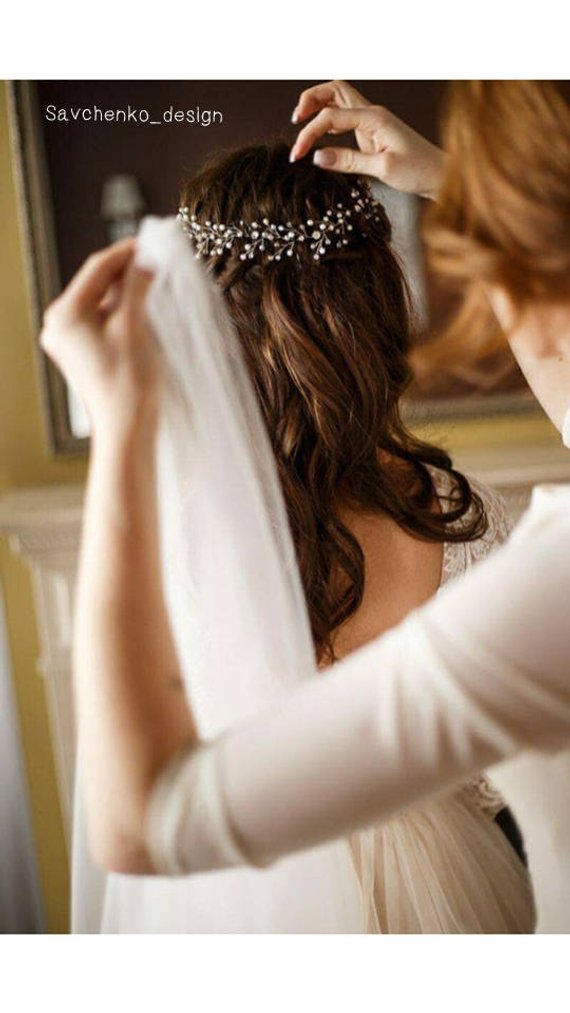 Свадьба - Bohemian bridal headpiece Silver Hair Vine with Swarovski Crystals Rose gold Pearl babys breath crown crystal bridal pearl hair vine