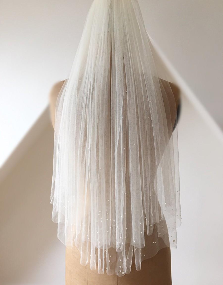 Wedding - Soft tulle pearl scattered two tier short veil