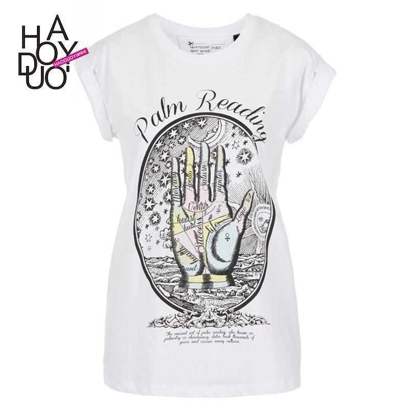 Mariage - palm reading Atlantic 掌相 art vintage hand painted floral white Round neck women T-Shirt - Bonny YZOZO Boutique Store